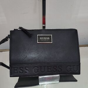 Guess Black Embossed Logo Wristlet Clutch